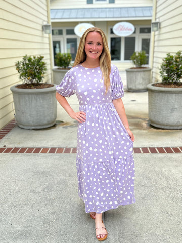 Spring Dotted Tiered Dress - Lavender