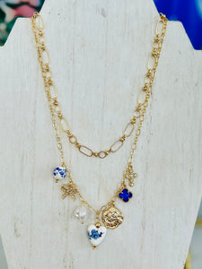 Vintage Romance Charm Necklace - Gold