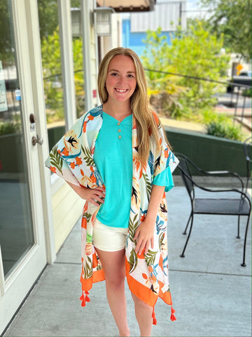 Summer Tropical Leaves Kimono - Orange