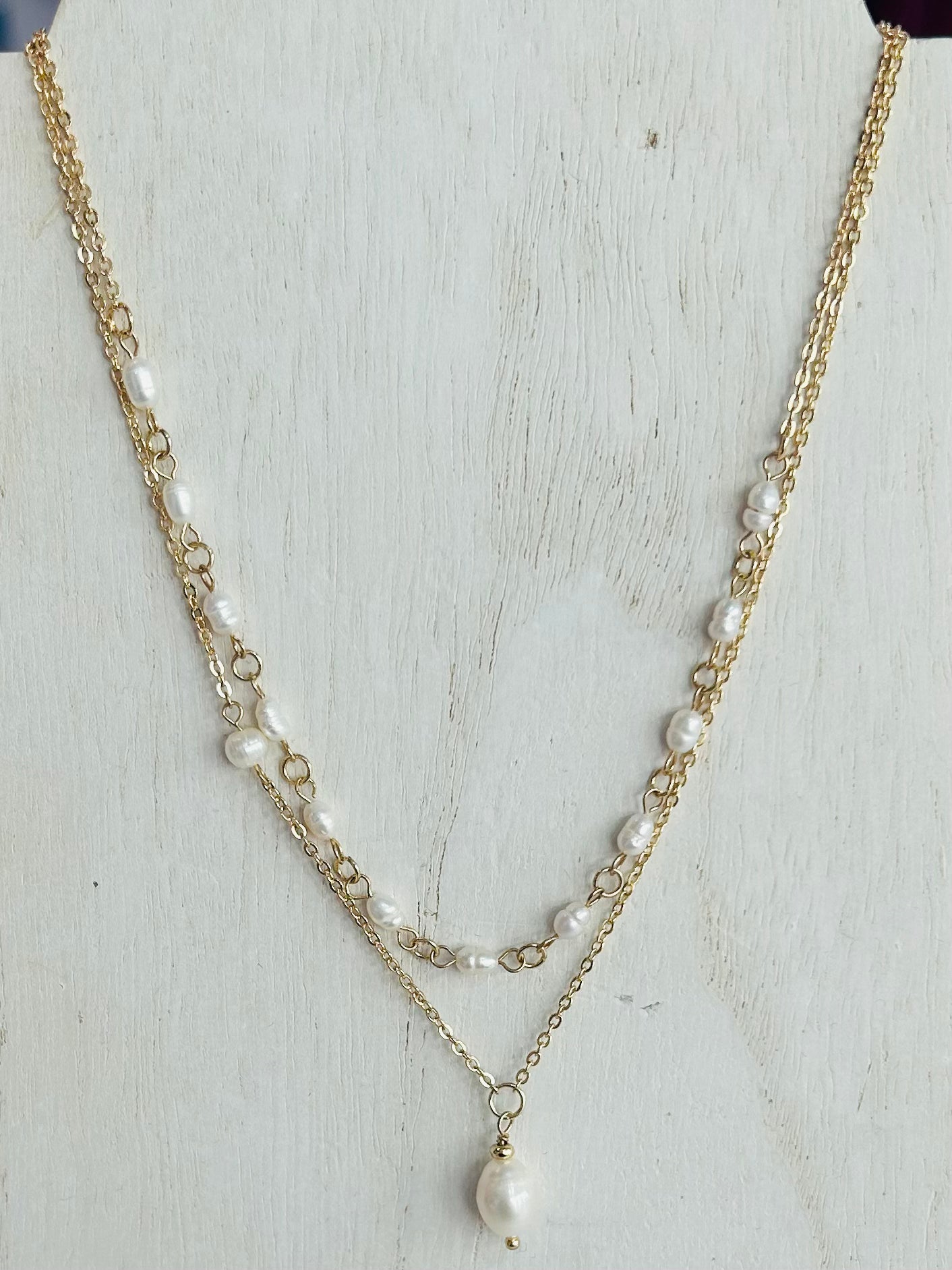 Gold Pearl Beaded Drop Necklace Set