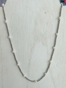 Metal Tone Beaded Necklace - Silver