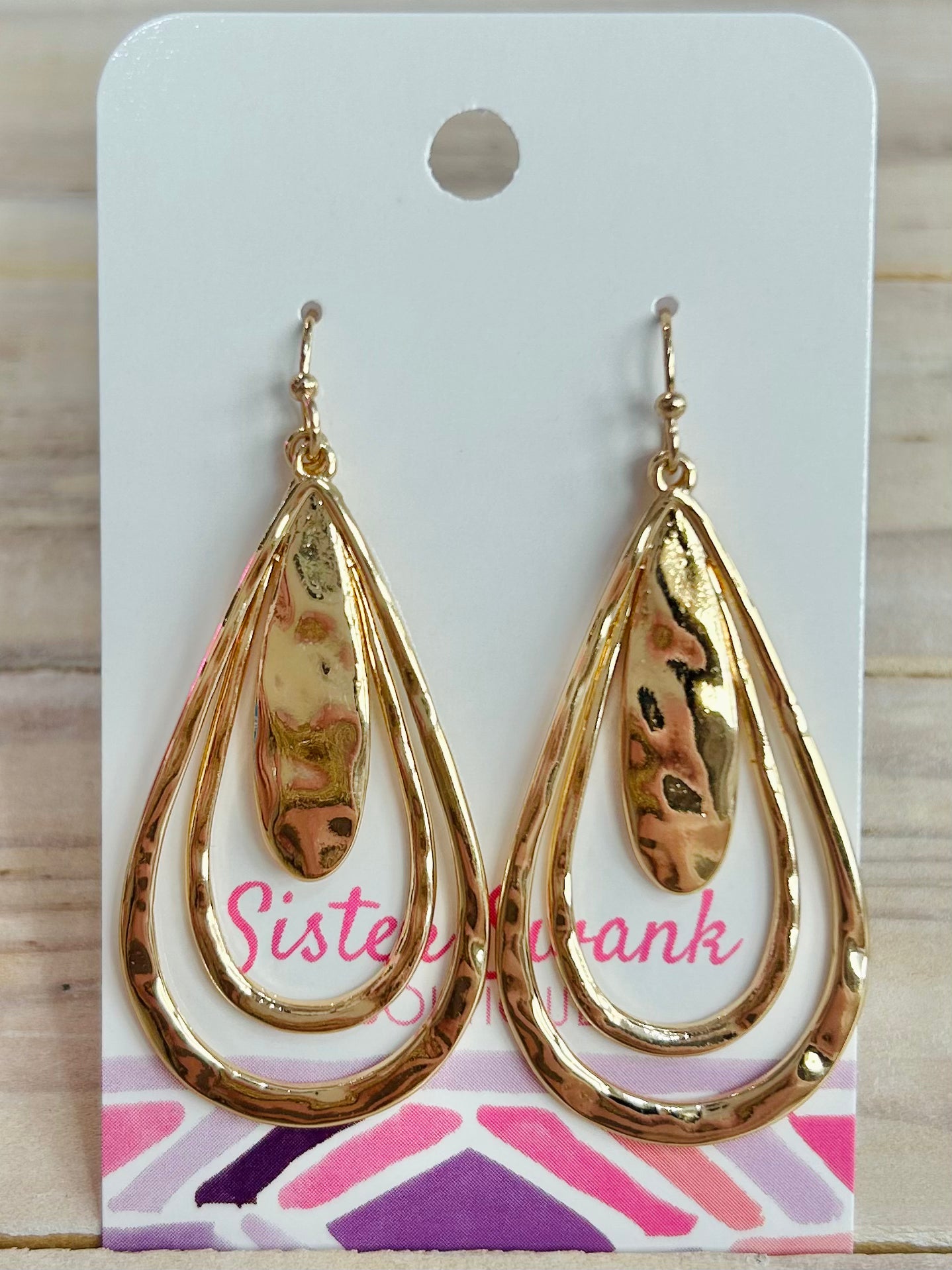 Hammered Metal Nesting Teardrop Drop Earrings - Gold