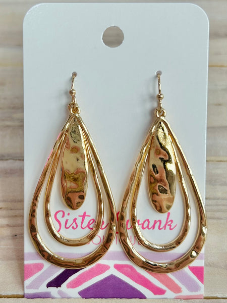 Hammered Metal Nesting Teardrop Drop Earrings - Gold