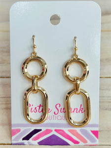 Linked Metal Tone Geometric Shape Drop Earrings - Gold