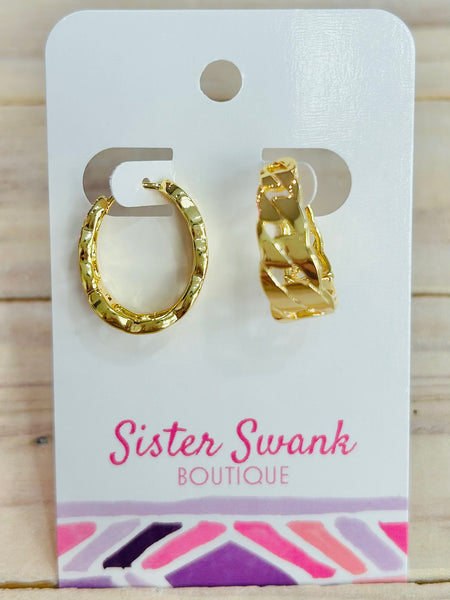 Gold Dipped Chain Link Hinge Oval Hoop Earrings