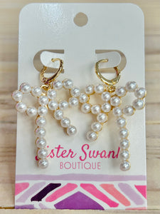 Pearl Studded Bow Drop Earrings