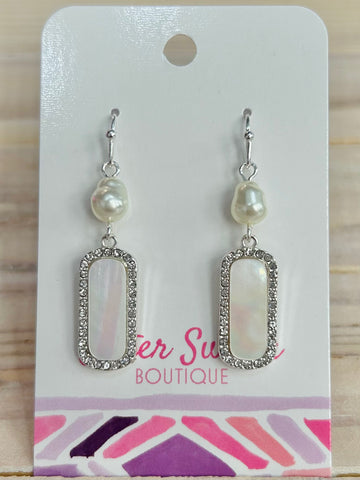 Pearlescent Rectangle Dangle Earrings - Silver