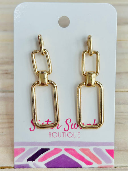 Metal Tone Linked Rectangle Drop Earrings - Gold