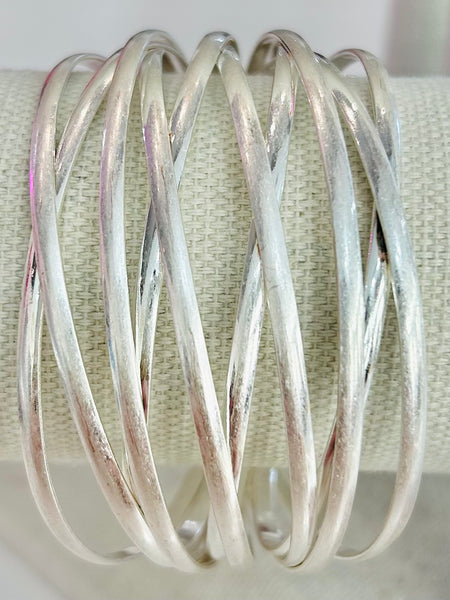 Metal Tone Layered Criss Cross Cuff Bracelet - Silver