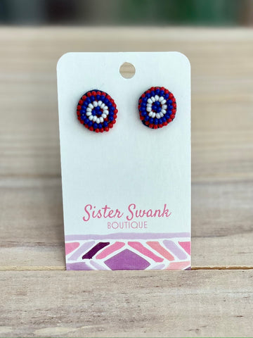 Circular Seed Beaded Stud Earrings