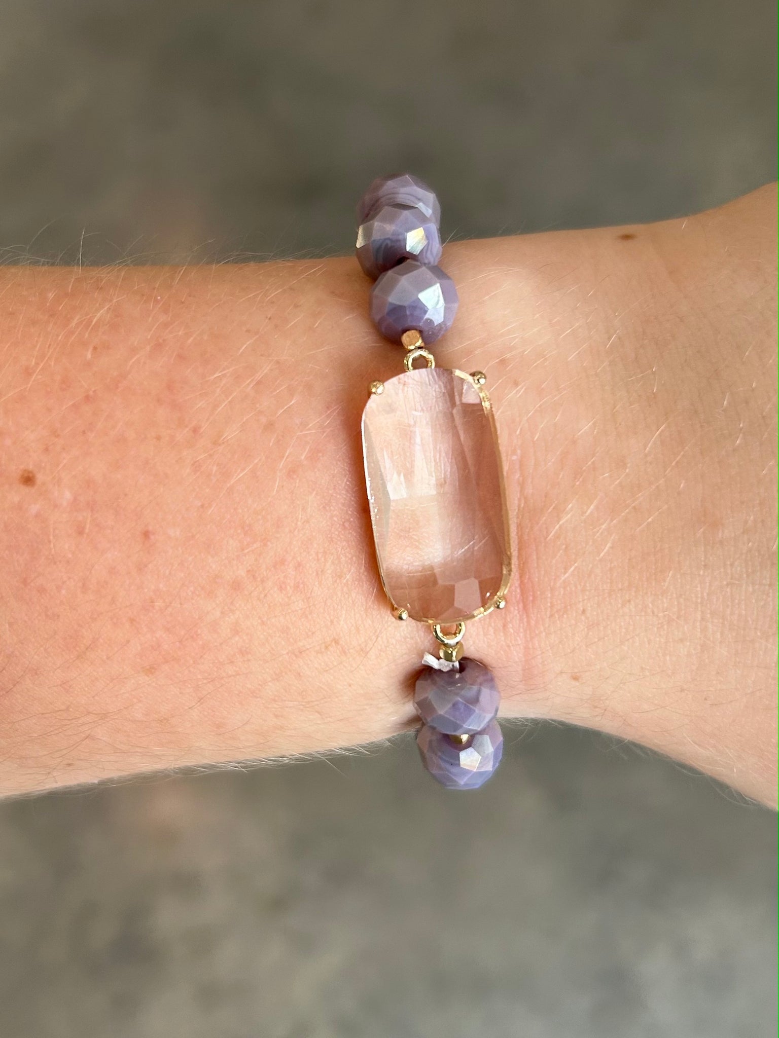 Stone Beaded Stretch Bracelet - Purple