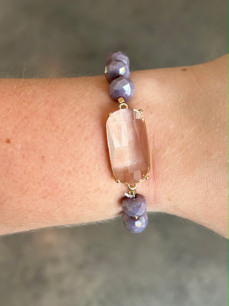 Stone Beaded Stretch Bracelet - Purple