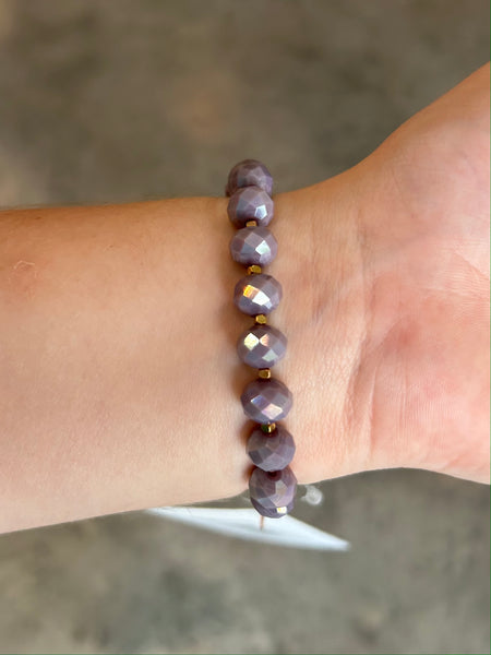 Stone Beaded Stretch Bracelet - Purple