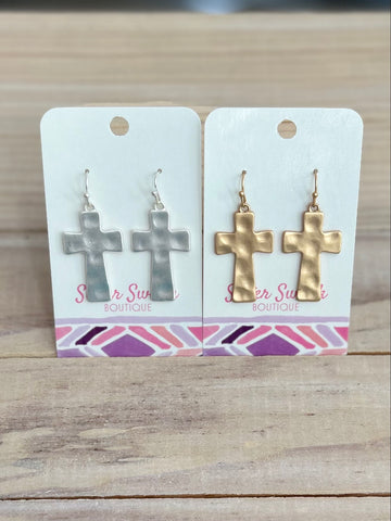 Hammered Metal Cross Earrings