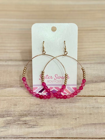Beaded Circular Dangle Earrings - Fuchsia