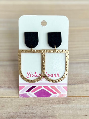 Hammered Metal Drop Earrings - Black