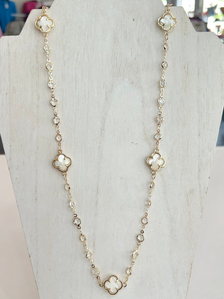 Crystal Clover Station Necklace - Gold