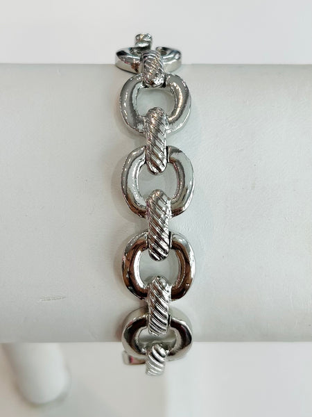 Chunky Ribbed Link Bracelet - Silver