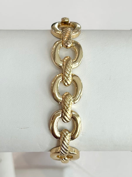 Chunky Ribbed Link Bracelet - Gold