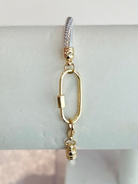Sleek Twisted Hinged Cuff - Silver/Gold