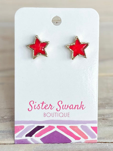 Americana Star Stud Earrings - Red