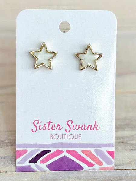 Americana Star Stud Earrings - White