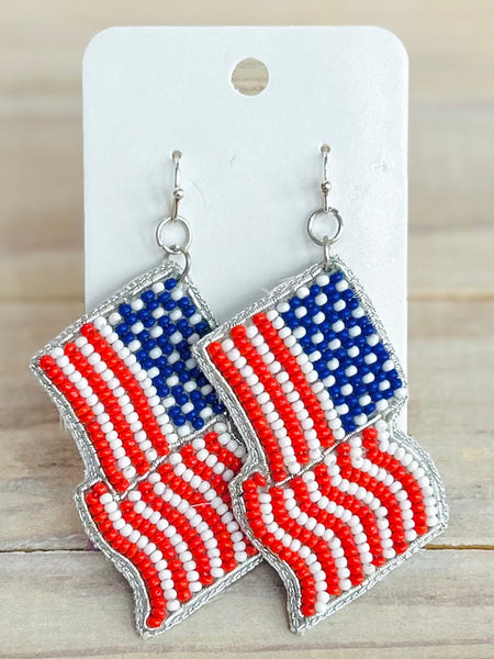 American Flag Seed Bead Drop Earrings