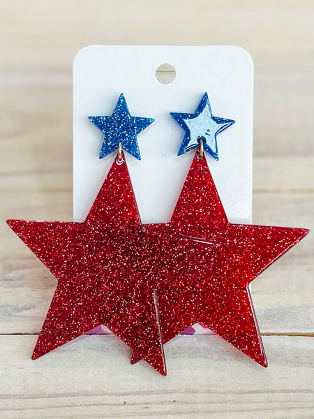 Americana Glitter Star Drop Earrings