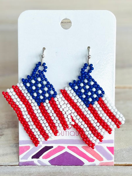 Beaded American Flag Drop Earrings