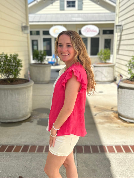 Flutter Away Colorblock Blouse - Fuchsia