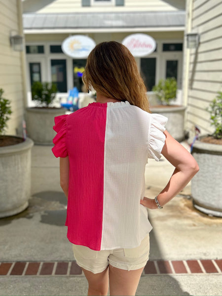 Flutter Away Colorblock Blouse - Fuchsia