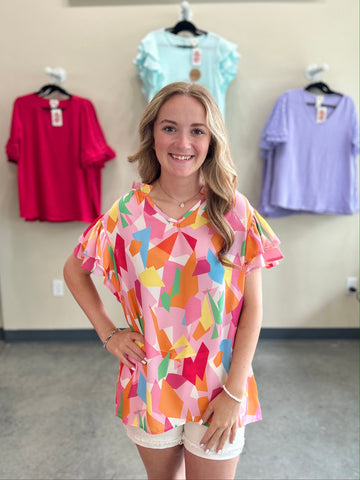 Here for the Fun Blouse - Pink Multi