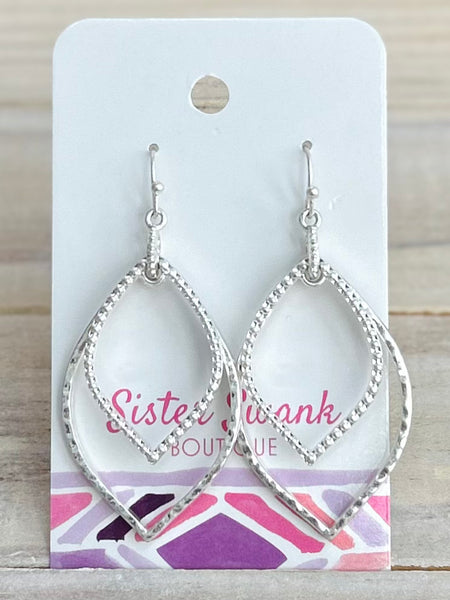 Elegant Navette Drop Earrings - Silver