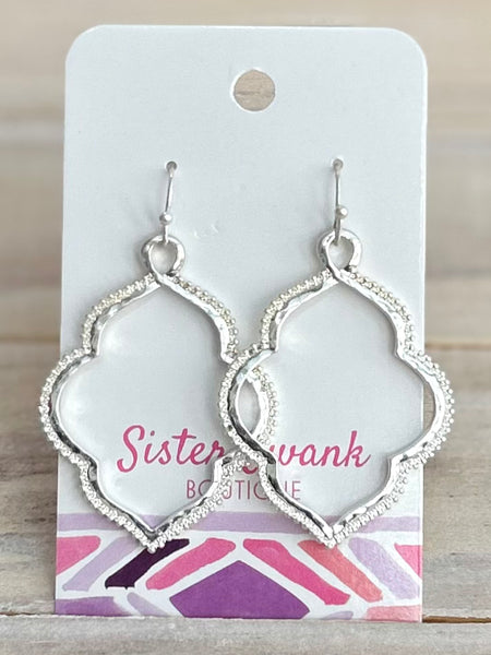 Golden Quatrefoil Drop Earrings - Silver