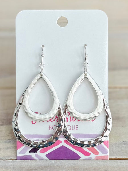 Bold Teardrop Texture Earrings - Silver