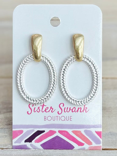 Twisted Glam Oval Earrings - Silver/Gold
