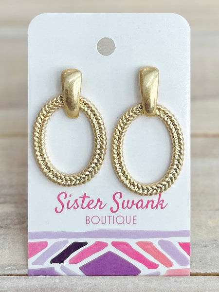 Twisted Glam Oval Earrings - Gold