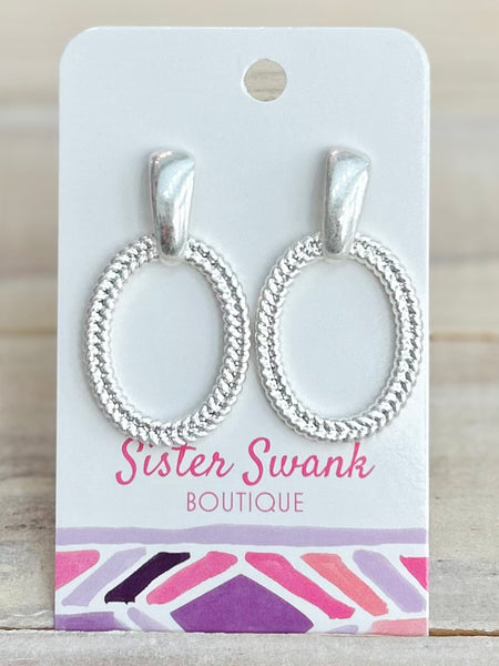 Twisted Glam Oval Earrings - Silver