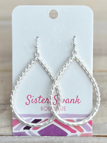 Golden Link Teardrop Earrings - Silver