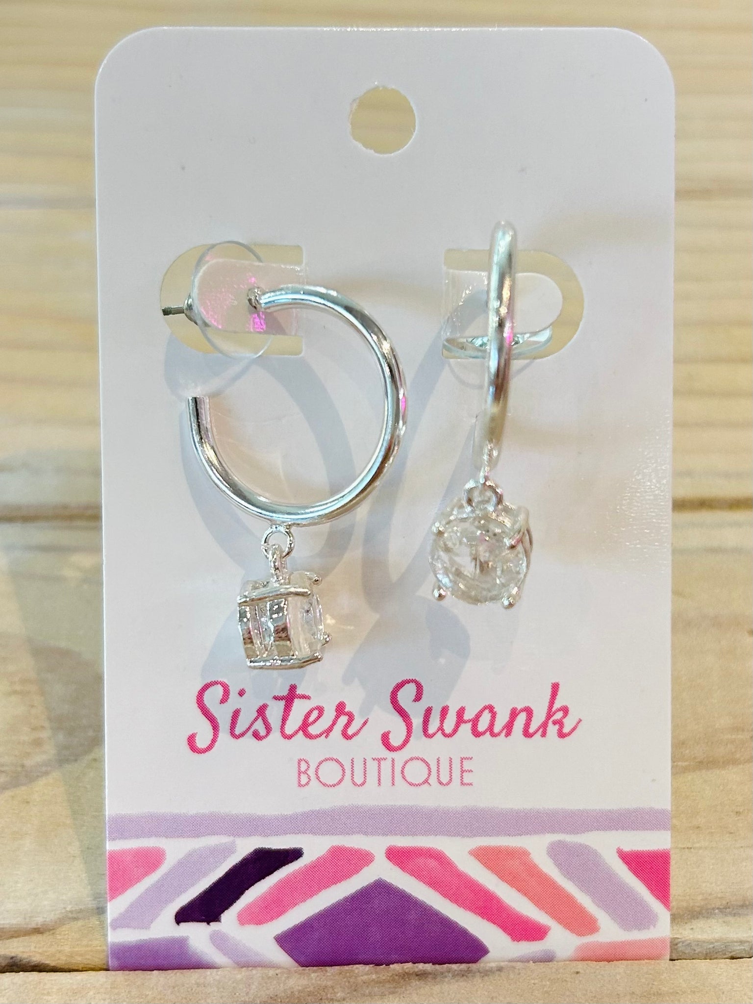 Diamond Drop Earrings - Silver