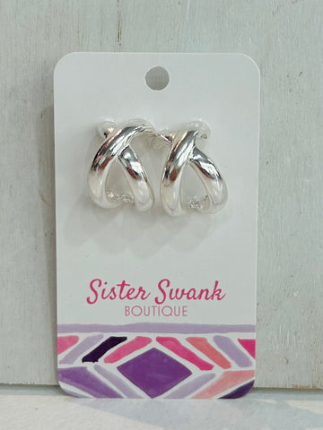 Crossover Hoop Earrings - Silver