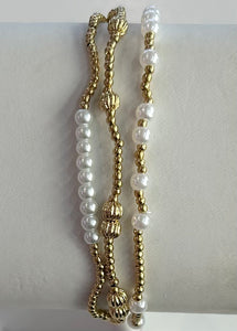 Set Of Three Beaded Bracelet With Pearl - Gold