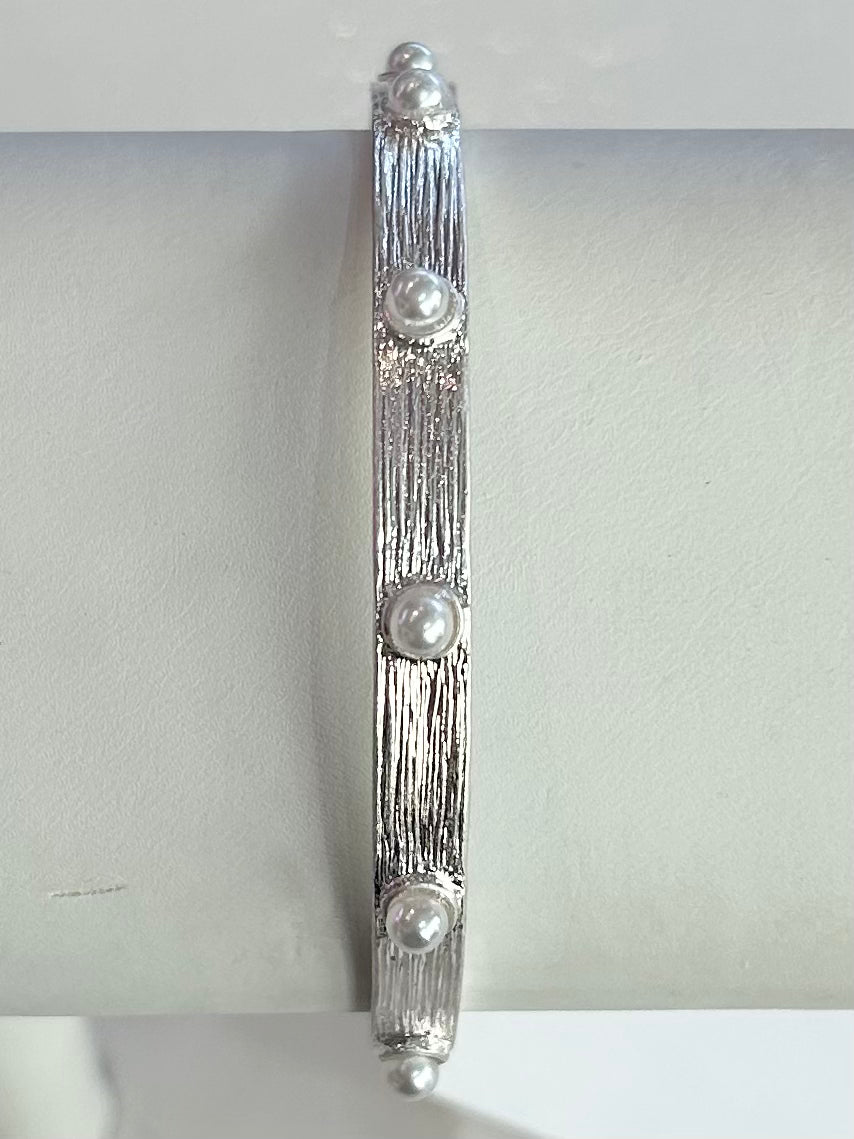 Metal Bracelet with Pearl Studs - Silver