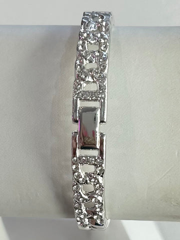 Thick Chain Bracelet With Diamond Studs - Silver