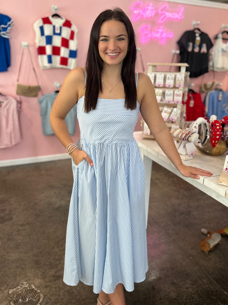 Simply Sweet Stripe Dress - Blue