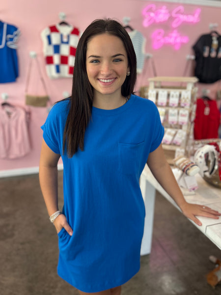 Casual Cutie Pocket Dress - Blue