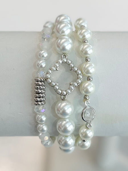 Elegant Clover Bracelet Set - Silver