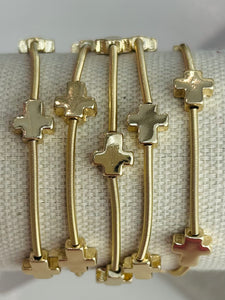 Set of 5 Cross Pendant Stretch Bracelets - Gold