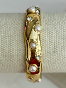 Stretch Bracelet with Pearls and Diamonds - Gold