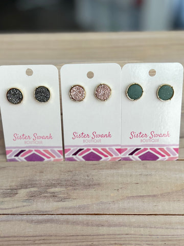 Circular Druzy Stud Earrings
